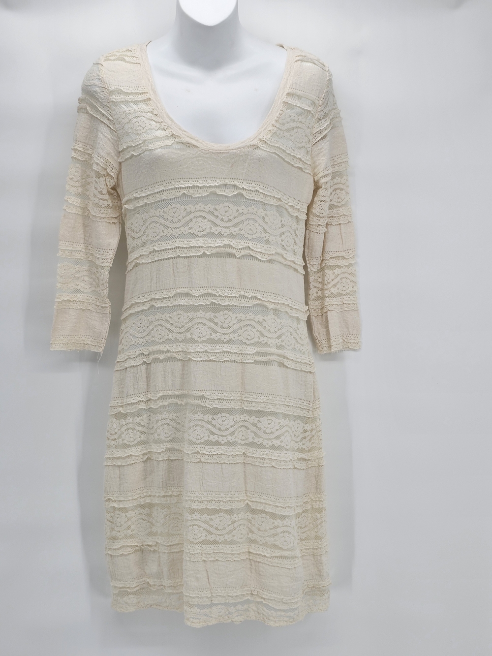 Cream Lace Shift Dress - Pink Martini Scoop Neck